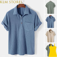 เสื้อเชิ้ตแขนสั้นผู้ชาย Store1 KLM เสื้อชายหาดฤดูร้อนเสื้อยืดเสื้อคอปกหลวมสีทึบเสื้อลำลอง