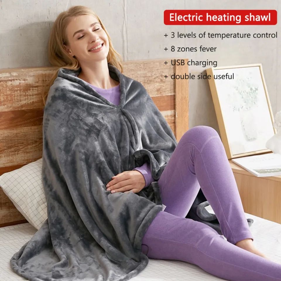 150x85cm Electric Heated Blanket Wrap USB Powered Heated Shawl Reversible  Fleece Heating Throw Blanket Thick Winter Body Warmer | Lazada Singapore