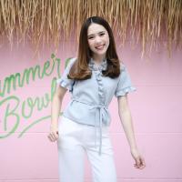 prettythingonme (preorder) Nani Top - สี Blue Grey เสื้อระบาย มีโบว์ผูกที่เอว ผ้าญี่ปุ่นเนื้อดี