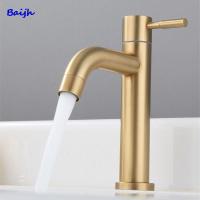 New Brushed Gold Bathroom Basin Single Hole Cold Handle Shower Head Faucet Bath For Kitchen Sink Water Tap Toilet Hardware 2021 Plumbing Valves