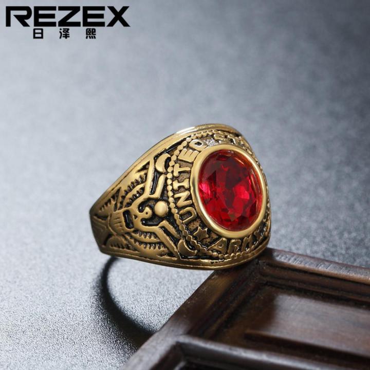 rezex-เครื่องประดับทหารอเมริกันนกอินทรีคู่กองทัพแหวนบุคลิกภาพย้อนยุคของผู้ชายแหวนอัญมนีเหล็กไทเทเนียม