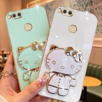 Folding Makeup Mirror Phone Case For Xiaomi Mi A1 Mi 5X 2017  Case Fashion Cartoon Cute Cat Multifunctional Bracket Plating TPU Soft Cover Casing