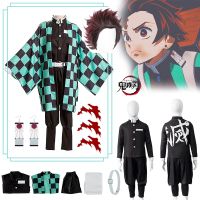 Tanjiro Cosplay Anime Demon Slayer Tanjirou Kamado Costume Kimetsu No Yaiba Kimono Earrings Tattoo Stickers For Adult And Kids