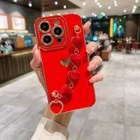 เคสโทรศัพท์เลิฟสร้อยข้อมือรูปหัวใจแบบนิ่มสุดหรูสำหรับ iPhone 11 12 13 14 Pro Max XS X XR 7 8 Plus SE 2020 2022ที่ครอบกันชนหลัง