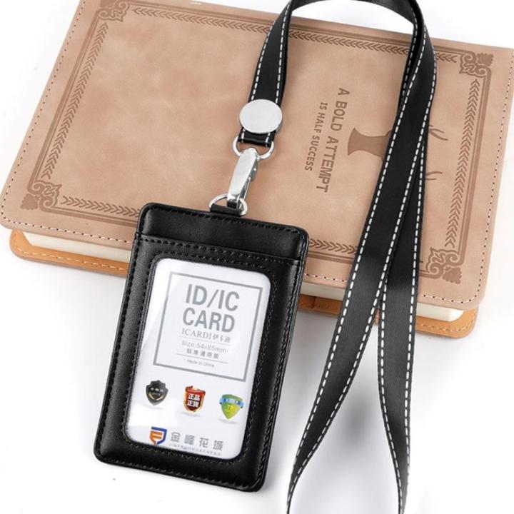 Teskyer Badge Holder with Side Zip Pocket, Multiple Card Slots Leather ID  Holder Wallet with Neck Lanyard for Office Staffs, Teachers/Students