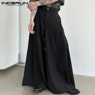 INCERUN กางเกงขาบานสำหรับผู้ชาย,ชุดลำลองแนวสตรีท Chino กางเกงขายาวสวมใส่สบายๆกางเกงขายาวสวมใส่ได้หลายโอกาส (สไตล์เกาหลี)