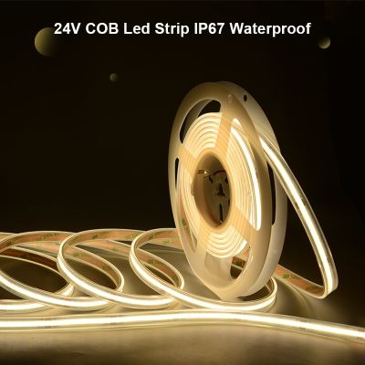 COB LED Strip Light IP67 Waterproof 480 LEDs/m High Density Flexible Tape Ribbon 3000K-6500K RA90 Led Lights DC24V UL Listed