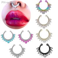 1PCS Crystal Fake Nose Ring Septum Piercing Flower Ear Cuff Earring Tragus Fake Septum Ring Non Piercing Nose Ring Clip Jewelry