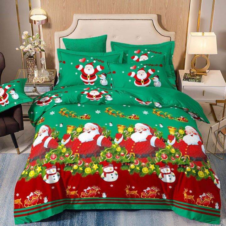 3 IN 1 ''SANTA CLAUS DESIGN'' (1 Fitted BED Sheet & 2 Pillow ) 4Corner