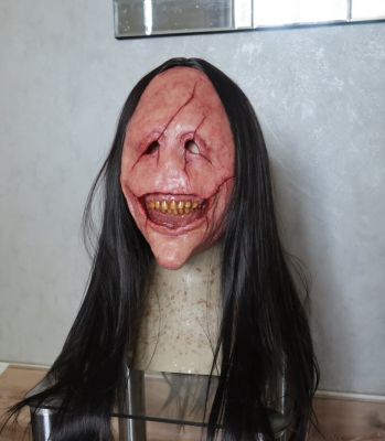 Halloween Horror Long Hair Devil Red Face Devil Mask Toothless Devil Latex Long Hair Mask Halloween Costume Role Play Props