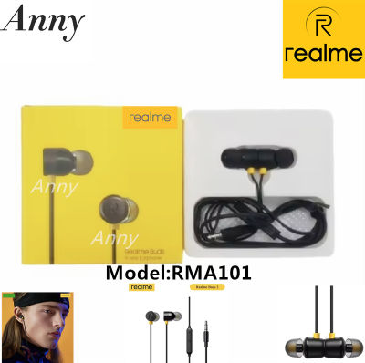 ANNY.หูฟังเรียวมี หูฟัง Realme RMA101 ของแท้ เสียงดี มีไมค์โครโฟนในตัว ช่องเสียบแจ็คกลม 3.5 mm  เสียงดีใช้ดีสินค้ามีรับประกัน100%
