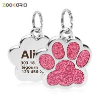 ✳♨ Personalized Dog Cat Tags Engraved Cat Dog Puppy Pet ID Name Collar Tag Pendant Pet Accessories Paw Glitter Pendant