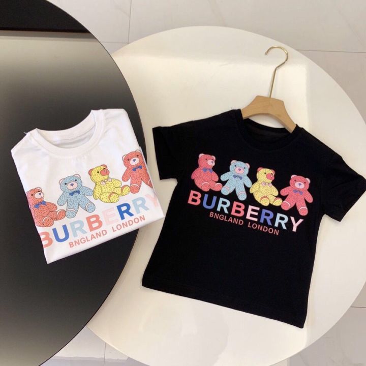 burberry-เสื้อยืดแขนสั้นเด็กชายและเด็กหญิงเสื้อผ้าฤดูร้อนเสื้อผ้าเด็กใหม่เสื้อผ้าเด็กเสื้อท่อนบนเสื้อยืด