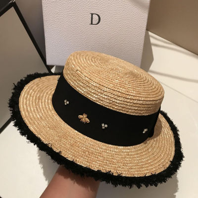 [hot]Ladies Sun Fedora Hats Small Bee Straw Hat European And American Retro Hat Female Sunshade Flat Cap Visors Hat