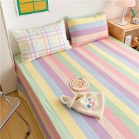 【jw】✈  Novo algodão cor sólida linho kawaii rainbow impresso folha de cama plana conjunto luxo único gêmeo tamanho rainha completa menina