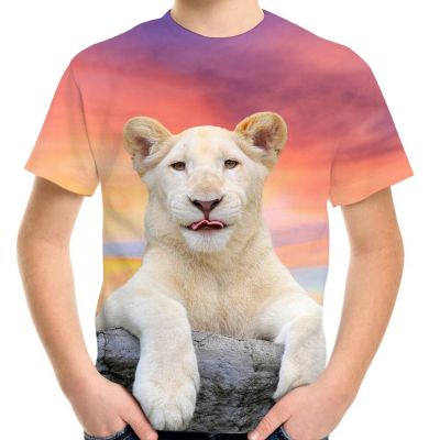 Joyonly 2022 Summer Children Funny Animal Lovely Lion Printed T Shirt Girl/Boy Cool Pink Galaxy Kids T-Shirts Clothing Tops Tees