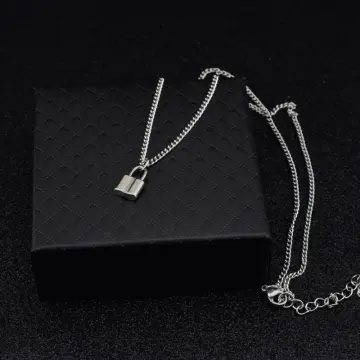 Silver Stainless Steel Lock Pendant Necklace Padlock Charms Chain Women  Jewelry 