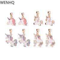 WENHQ ต่างหูแบบหนีบแฟชั่นลายการ์ตูนคลิปยูนิคอร์นแบบมีหูสำหรับนักเรียนตัวน้อยของขวัญวันเกิดไม่มีหูเจาะ