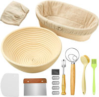 Tawuheik Bread Banneton Proofing Basket Set of 2, 9 Inch Round &amp; 10 Inch Oval Cane Sourdough Baskets Proofing Set, Artisan Bread Kit, Bakers Gifts, Professional &amp; Home Sourdough Bread Baking