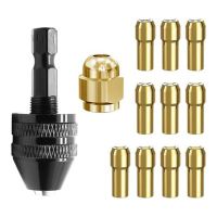 Brass Collet Set, 4485 Brass Rotary Tool Accessories with 1/32In To 1/8In Replacement 4486 Drill Keyless Bit Chuck Tool