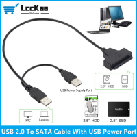 สายเคเบิล SATA เป็น USB 2.0 7 15พินพร้อมพอร์ตพลังงาน USB รองรับสูงสุด480Mbps สำหรับฮาร์ดไดรฟ์ภายนอก HDD SSD ขนาด2.5นิ้วอะแดปเตอร์ SATA 3