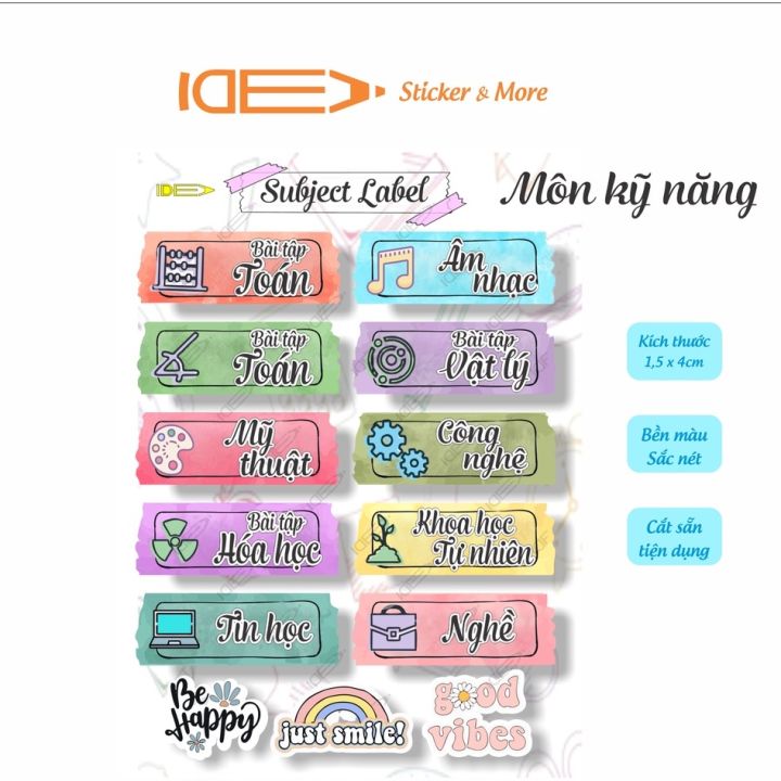 Sticker Nhãn Vở Môn Học Pastel - Trang Trí Vở | Lazada.vn