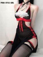 Goth Backless Long Fancy Dress Women Devil Cosplay Vampire Costumes Sexy Mesh See Trought Lingerie Sleepwear Halloween Gifts