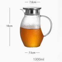 1.3L Big Textured Glass Pitcher with Stainless Steel Lid Water Carafe Handle Good Beverage Jug Homemad &amp; Iced Tea Pot