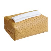 Leather Woven Pattern Tissue Box Rectangle Napkin Organizer For Home Bedroom Living Room Desktop Decoration Tissue Paper Box