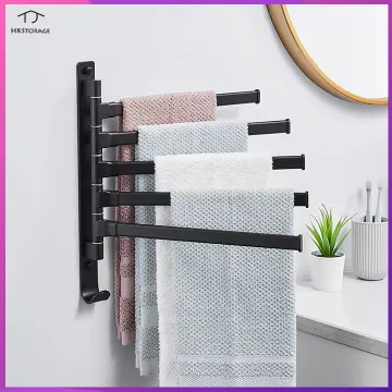 Black Wall-Mounted Industrial Pipe, 3-Arm Swivel Towel Bar Rack