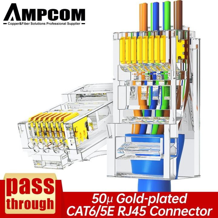 cw-rj45-pass-through-cat6-cat5e-plug-network-ends-utp-3u-50u-gold-plated-8p8c-crimp-end-for-ethernet-cable