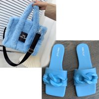 Hot sell 2023 New Designer Luxury Women Candy Color Bag And Chain Sandals Set Jelly Flats Slippers Matching Handbag Ladies Slides Shoes