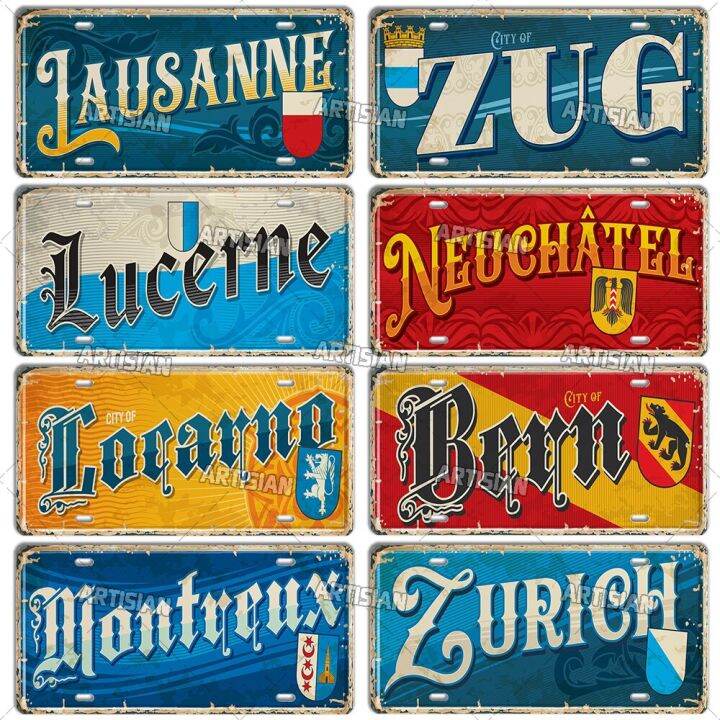 artisian-swiss-landmark-license-plate-city-metal-tin-plaque-car-metal-sign-wall-decor-garage-bar-pub-club-hotel-cafe-kitchen-power-points-switches-s