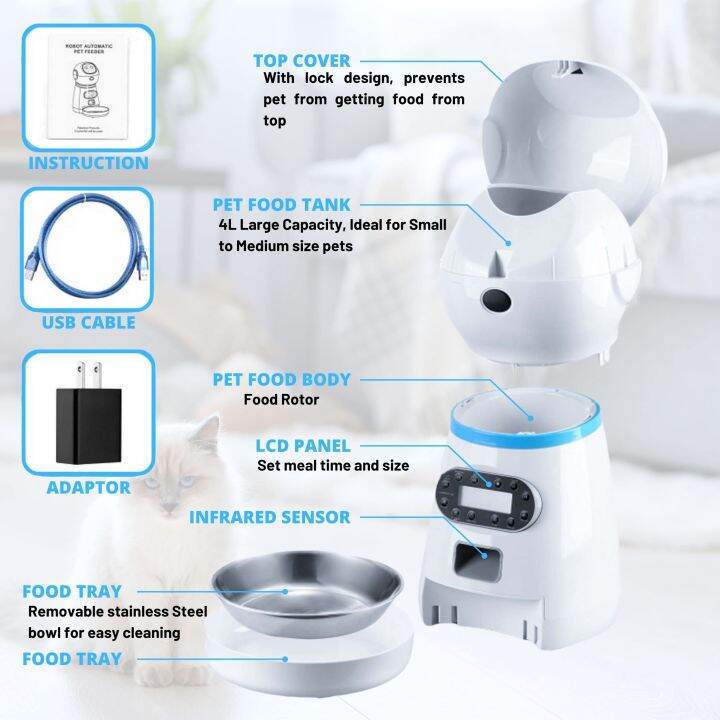 teekland-เครื่องจ่ายอาหารเครื่องให้อาหารสัตว์เลี้ยงอัตโนมัติ3-5ลิตรสำหรับแมวสุนัขตัวจับเวลาชามสแตนเลสให้อาหารสุนัขแมวสัตว์เลี้ยงอัตโนมัติ