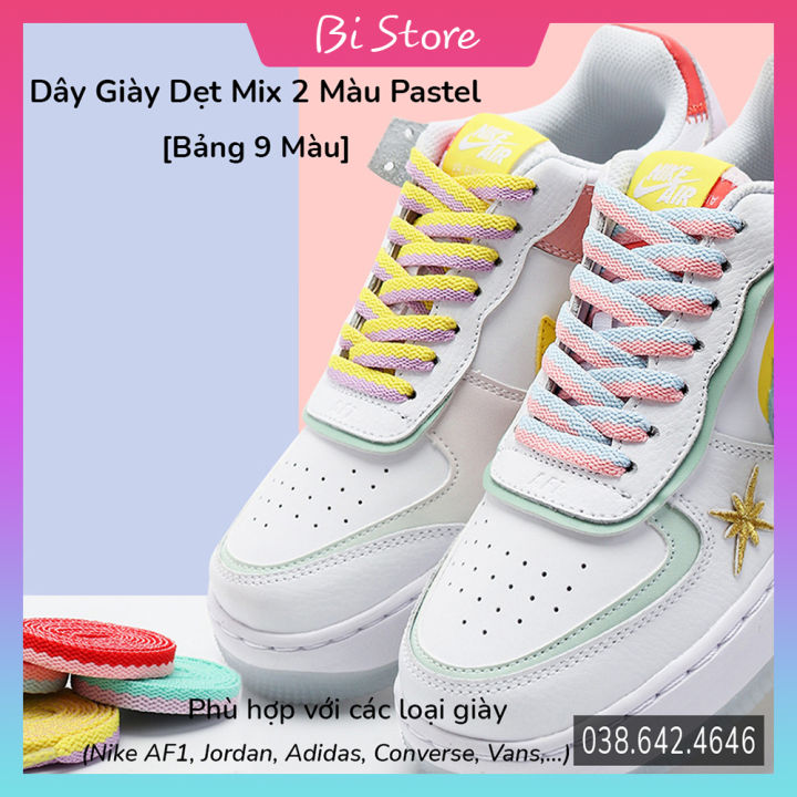 Bảng 9 màu] Dây giày dẹt 2 màu dành cho các loại giày Nike AF1 (Air Force  1), Jordan, Adidas, Converse, Vans,... 