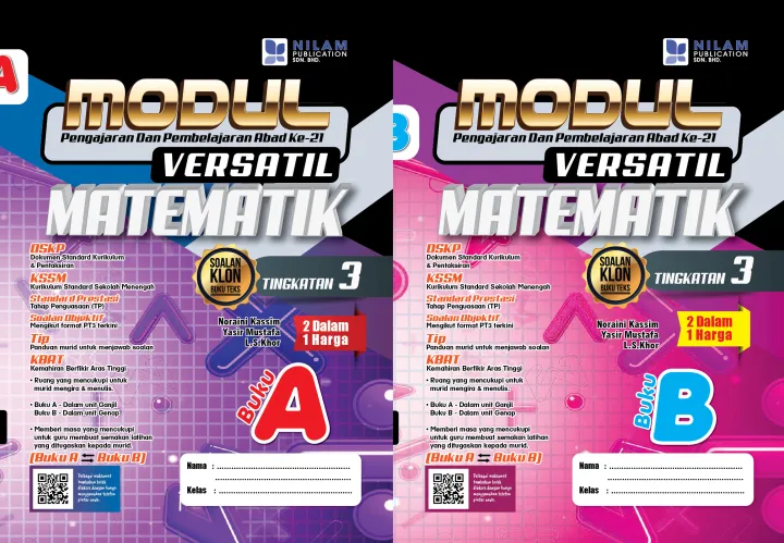Official Nilam Modul Versatil P P Abad Ke 21 Matematik Tingkatan 3 Buku A Buku B Lazada