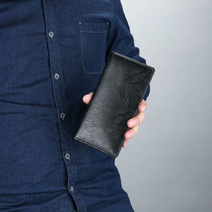 สไตล์วินเทจกระเป๋าสตางค์ยาวสำหรับผู้ชายความจุมากกระเป๋าสตางค์ดีไซน์หรูหรากระเป๋าสตางค์หลายบัตรผู้ชาย