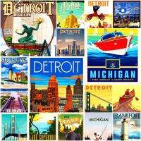 แม่เหล็กติดตู้เย็น มิชิแกน USA ขนาด 2 × 3 นิ้ว วินเทจ Fridge magnet Michigan America Souvenir Vintage 2x3 inch รับสั่งทำผลิต Made to order