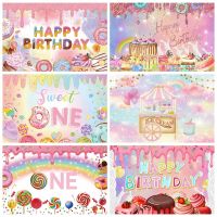 Candy Bar Shop Backdrop for Photography Ice Cream Donuts Cupcake Lollipop Sweet Baby Birthday Party Background Kids Photo Studio Colanders Food Strain