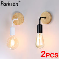 2Pcslot Vintage Wood Wall Lamp E27 Light Bulb Retro Industrial Wall Light Fixture For Home Loft Living Room Bedside Lamp Sconce