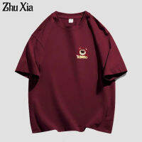 Zhu Xia  เสื้อยืดแขนสั้นของผู้หญิง  สีแดงไวน์หลวมและเสื้อที่น่าดึงดูด