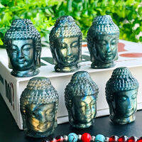 Gorgeous Radiant 3D แกะสลัก Ladorite Buddha Head สำหรับ Spiritual Introspection Peace Home Decor คริสตัล Figurine Collection