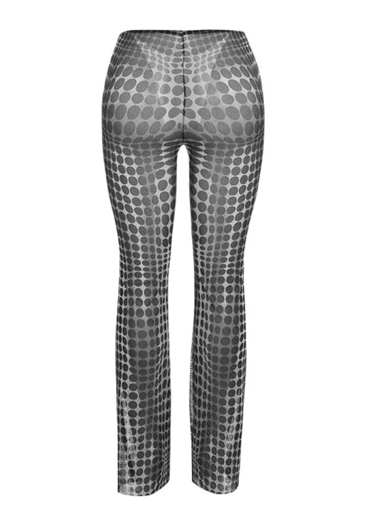กางเกงเอวสูงขาบานแฟชั่นลำลองสำหรับผู้หญิงกางเกงขาล่างระฆังแนวสตรีทแวร์ผ้ายืดหยุ่น
