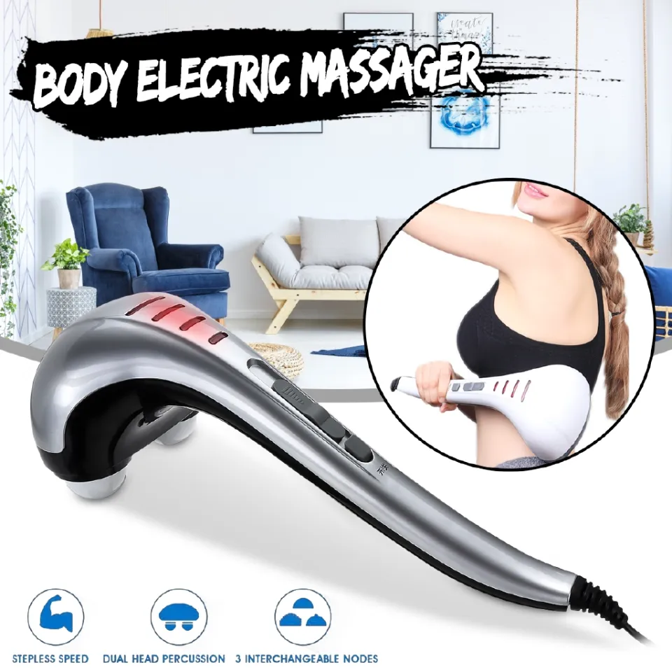 220V Double Head Hand Held Electric Body Massager Machine Variable 3  Massage Head Speed Control Neck Waist Shoulder Massager