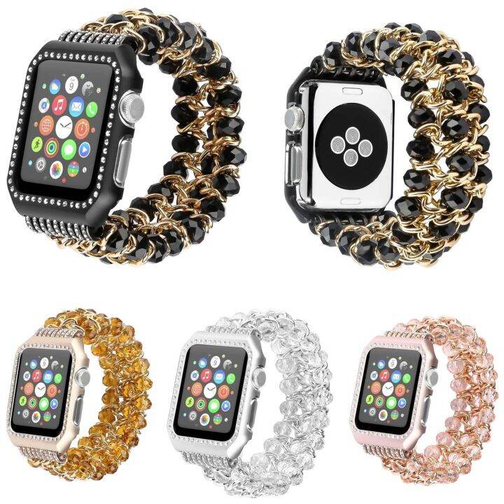 สร้อยข้อมือคริสตัลแฟชั่นสายโซ่สำหรับ-apple-watch-series-3-2-1-38-42-มม-เข็มขัดเครื่องประดับ-glitter-ฝาครอบป้องกันสำหรับ-iwatch