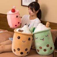 【A Great】 น่ารักผลไม้เครื่องดื่ม PlushSoft StuffedCup สีชมพูสตรอเบอร์รี่รสชาตินม TeaPillow มันสำปะหลัง BallsTea เบาะ