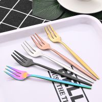 （glistening shop） Mirror Black Gold Fruit Fork Set 1/2/4PcsSmallTea DessertForks DinnerwareAccessories