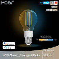 MOES WiFi สมาร์ทเส้นใยหลอดไฟ LED แสงโคมไฟ E27แสงหรี่แสงได้2700พัน-6500พัน806Lm Tuya Alexa การควบคุมเสียง90-250โวลต์7วัตต์