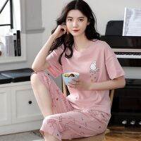 {Pajama queen} 2022ชุดนอนสตรีขนาดใหญ่ลายการ์ตูนผ้าบางฤดูร้อนแขนสั้นคอกลมชุดใส่อยู่กับบ้านผ้าฝ้าย