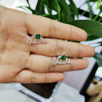 DODOAI Zircon Name Earrings Birthstone Earrings For Women Personalized Custom Letter Earrings CZ Curved Earrings For BFF